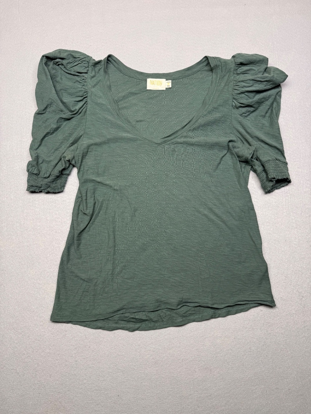 Nation Ltd Puff Sleeve V-Neck Top Women Medium Green Casual